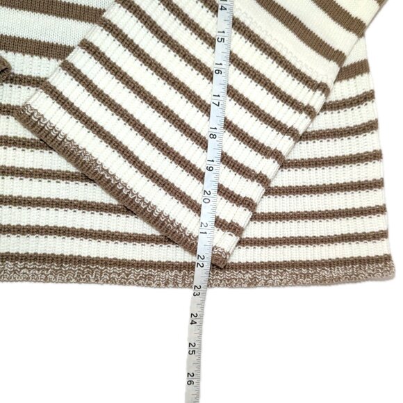 NWT Cece | Cream & Tan Turtleneck Stripe Sweater with Bell Sleeves | Size Medium - Picture 9 of 10